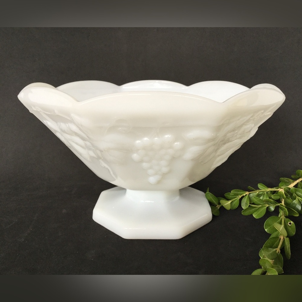 Vintage Anchor Hocking Milk Glass Footed Bowl